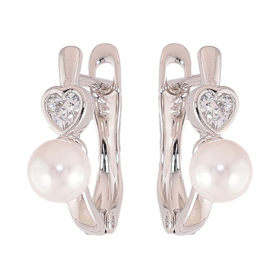 Сережки Xuping колір Родій англійський замок "Серце з перлиною" фото №1