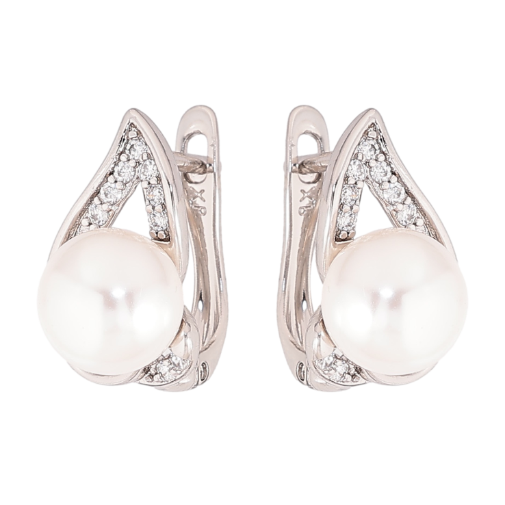 Сережки Xuping колір Родій англійський замок "Візерунок з перлинами" фото №14