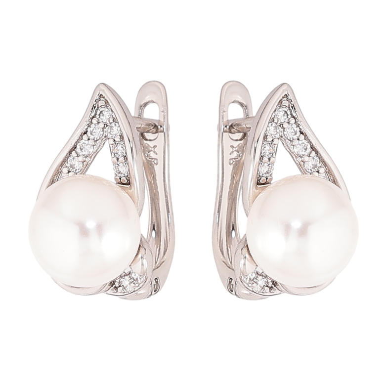 Сережки Xuping колір Родій англійський замок "Візерунок з перлинами" фото №1