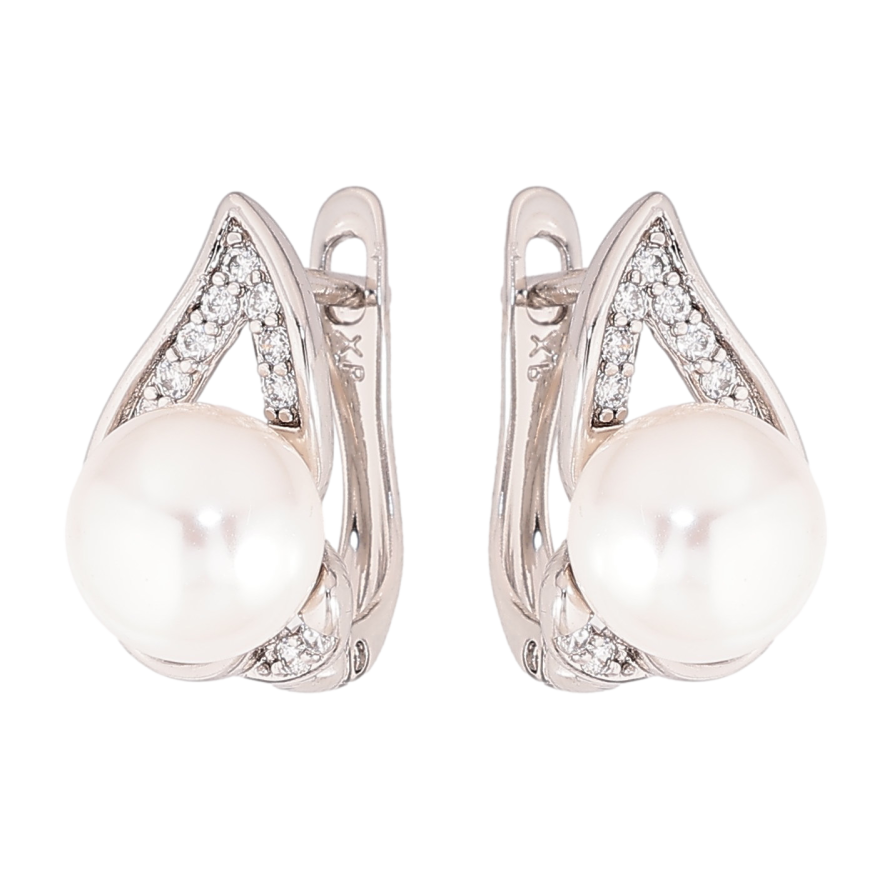 Сережки Xuping колір Родій англійський замок "Візерунок з перлинами" фото №1