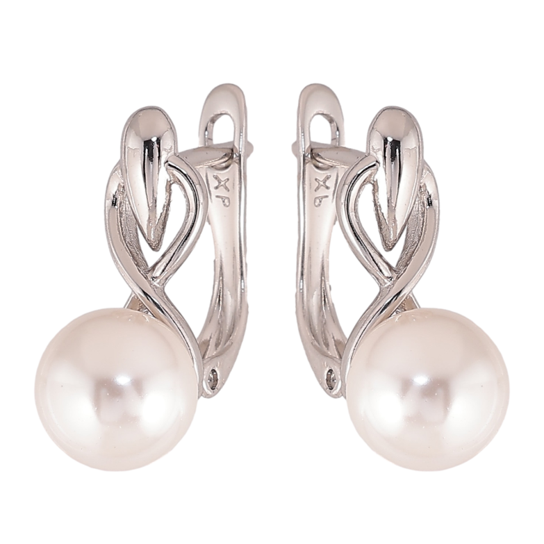 Серьги Xuping цвет Родий английский замок "Узор с жемчужинами" фото №1