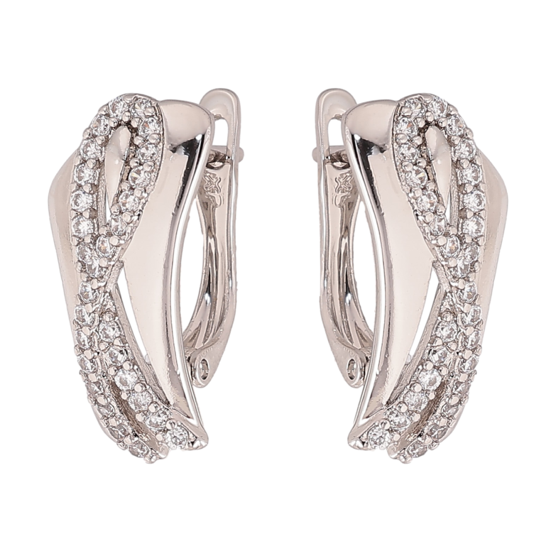 Серьги Xuping цвет Родий английский замок "Узор с кристаллами" фото №1