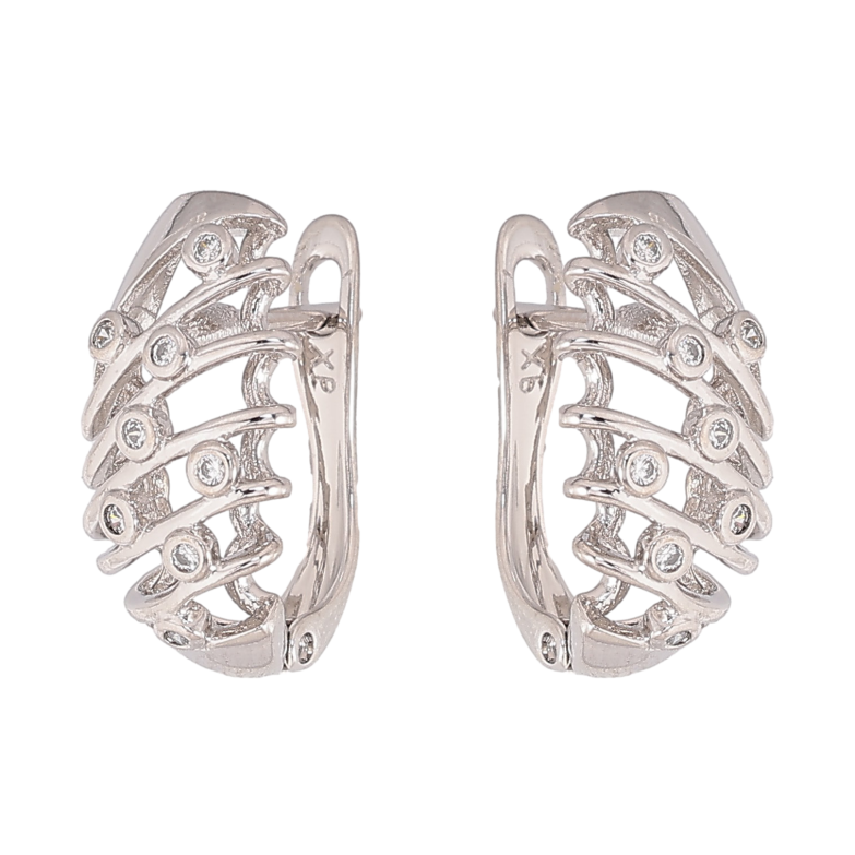 Серьги Xuping цвет Родий английский замок "Узор с кристаллами" фото №1