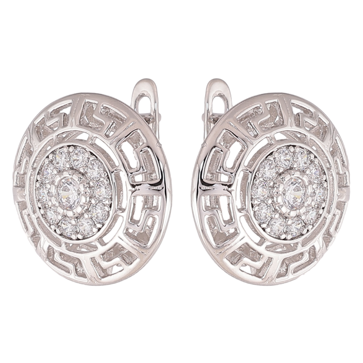 Сережки Xuping колір Родій англійський замок "Грецький візерунок з кристалами" фото №8