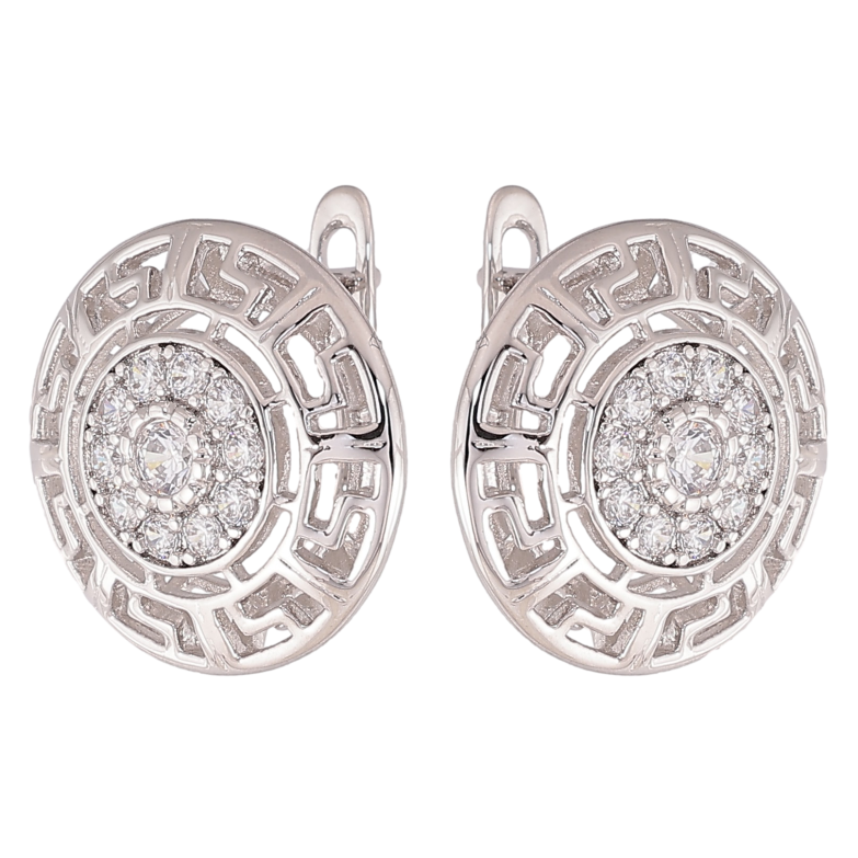 Серьги Xuping цвет Родий английский замок "Греческий узор с кристаллами" фото №1 Серьги Xuping цвет Родий английский замок "Греческий узор с кристаллами" фото №1