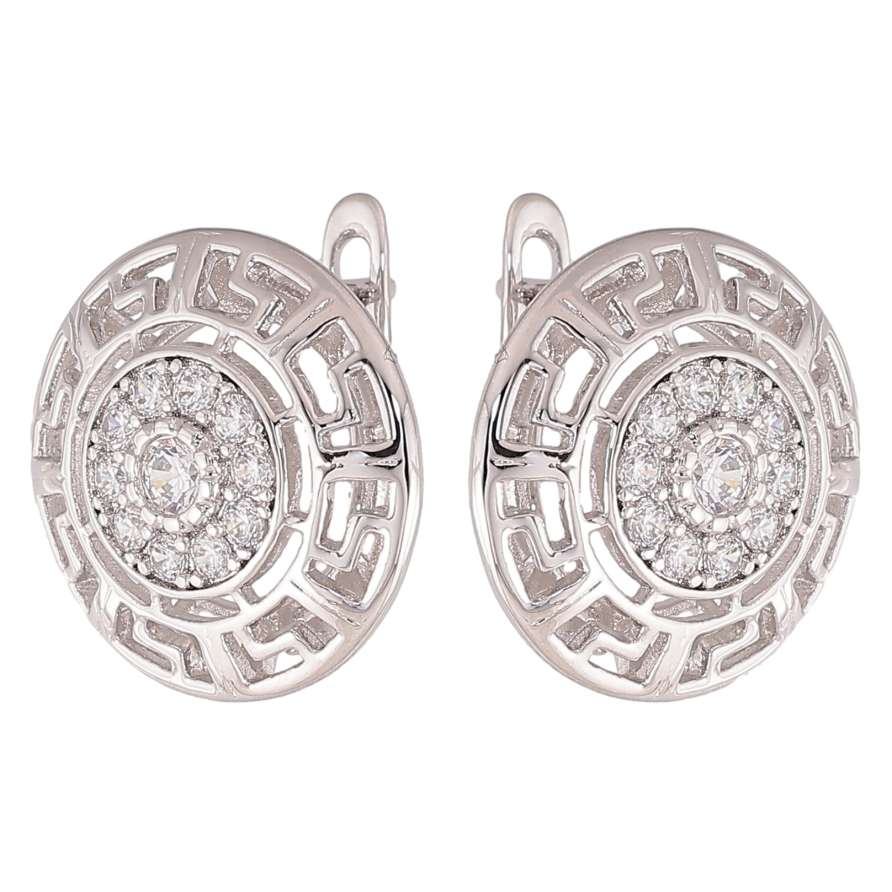 Сережки Xuping колір Родій англійський замок "Грецький візерунок з кристалами" фото №1