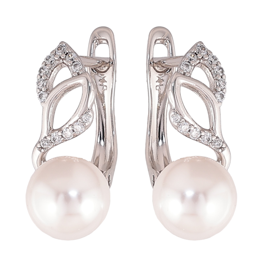 Сережки Xuping колір Родій англійський замок "Візерунок з кристалами та перлинами" фото №1 Сережки Xuping колір Родій англійський замок "Візерунок з кристалами та перлинами" фото №1