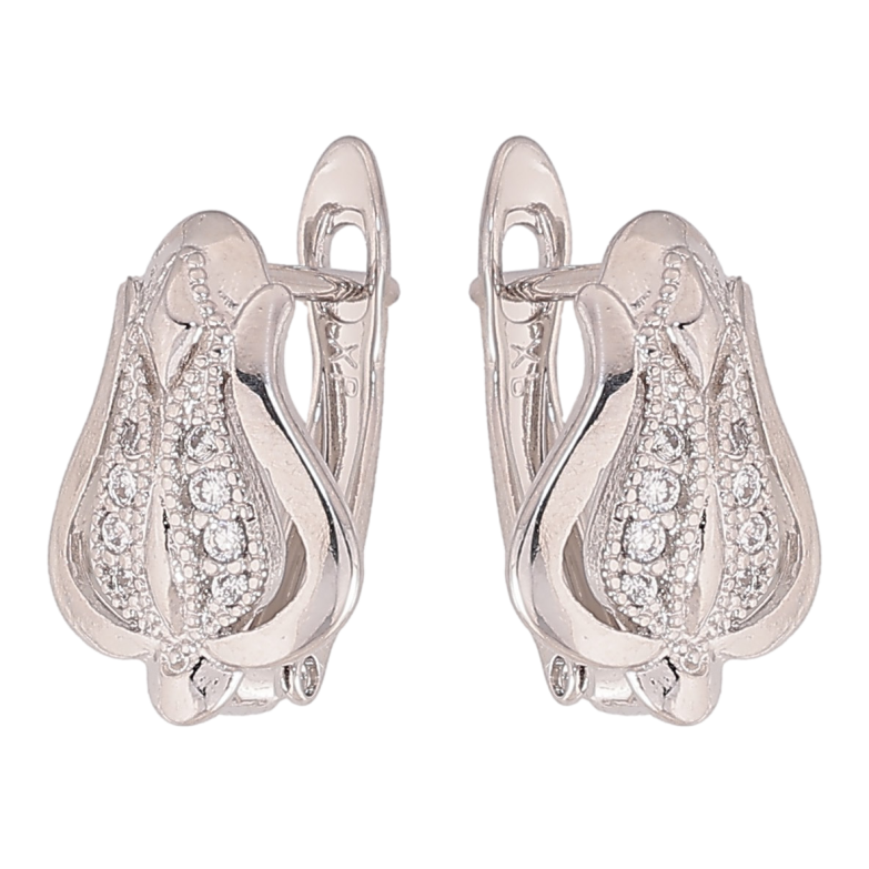 Серьги Xuping цвет Родий английский замок "Цветочки с кристаллами" фото №1 Серьги Xuping цвет Родий английский замок "Цветочки с кристаллами" фото №1