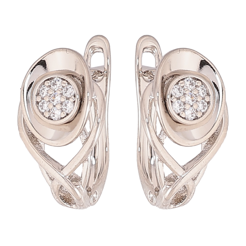 Серьги Xuping цвет Родий английский замок "Узор с кристаллами" фото №1