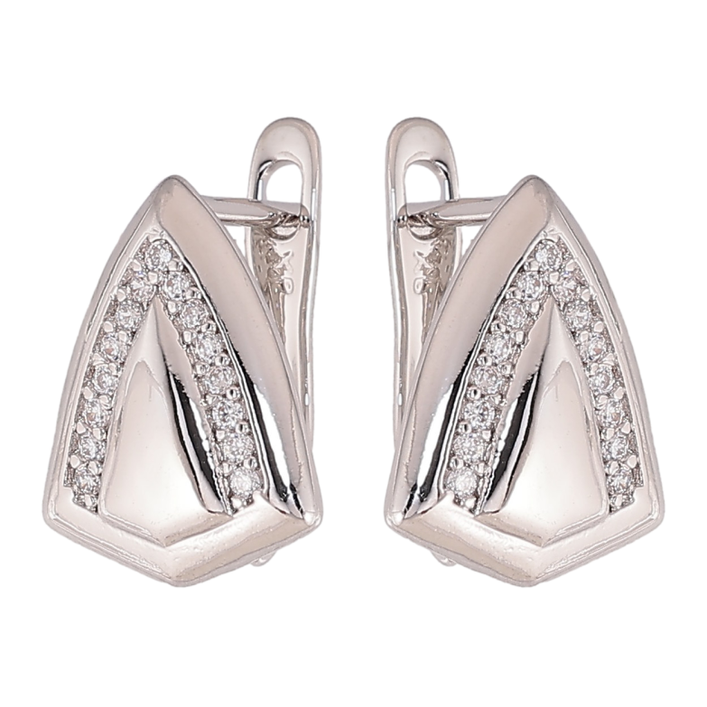 Серьги Xuping цвет Родий английский замок "Узор с кристаллами" фото №1