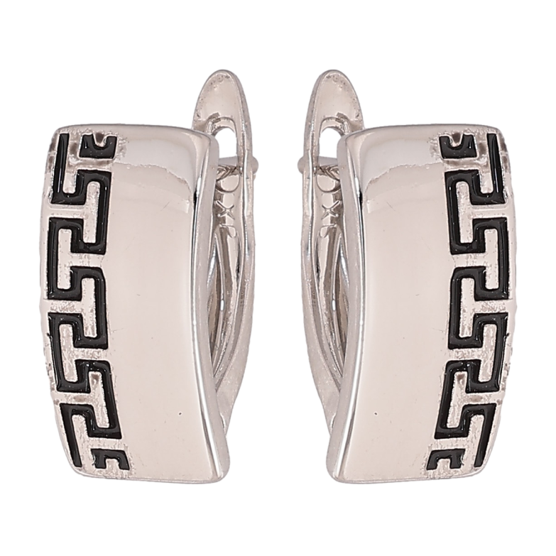 Сережки Xuping колір Родій англійський замок "Грецький орнамент" фото №1 Сережки Xuping колір Родій англійський замок "Грецький орнамент" фото №1