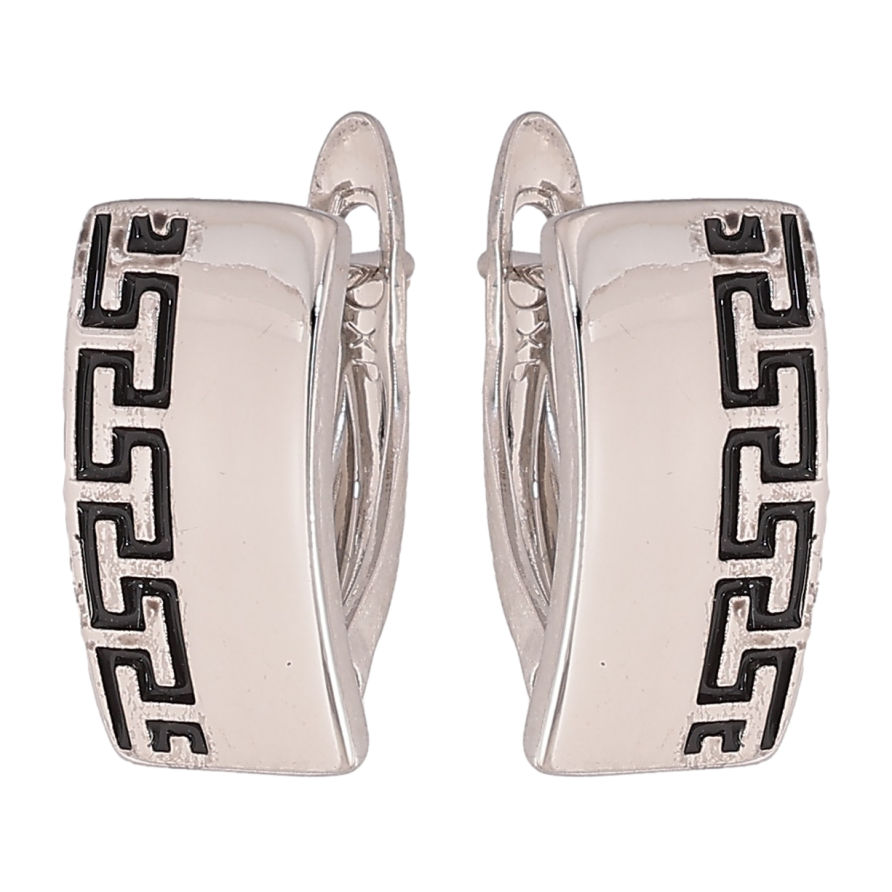 Сережки Xuping колір Родій англійський замок "Грецький орнамент" фото №1 Сережки Xuping колір Родій англійський замок "Грецький орнамент" фото №1