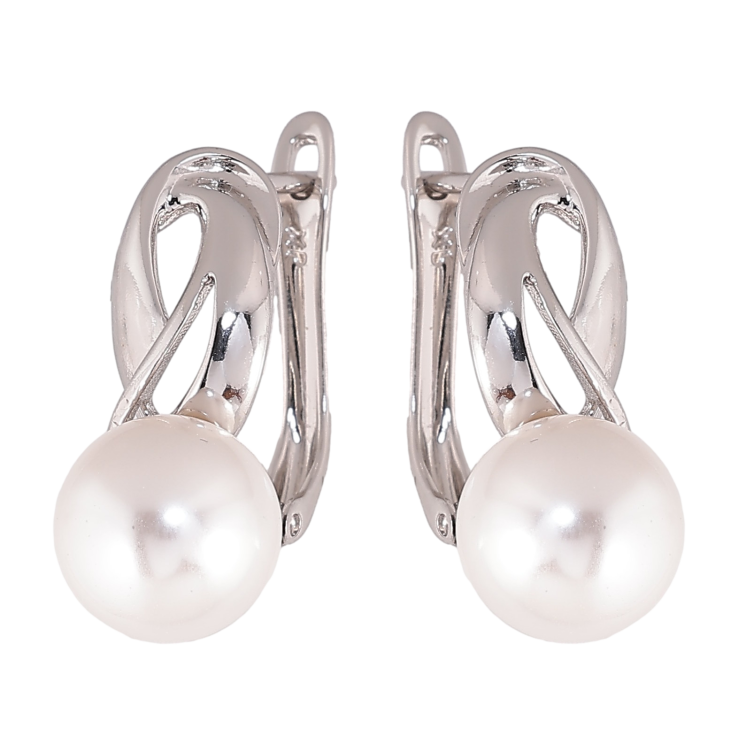 Серьги Xuping цвет Родий английский замок "Узор с жемчужинами" фото №6