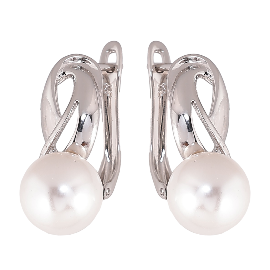 Сережки Xuping колір Родій англійський замок "Візерунок з перлинами" фото №1