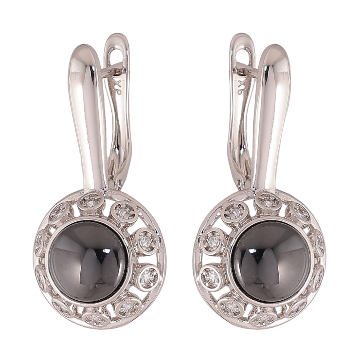 Сережки Xuping колір Родій англійський замок "Візерунок з чорною керамікою та кристалами" фото №16