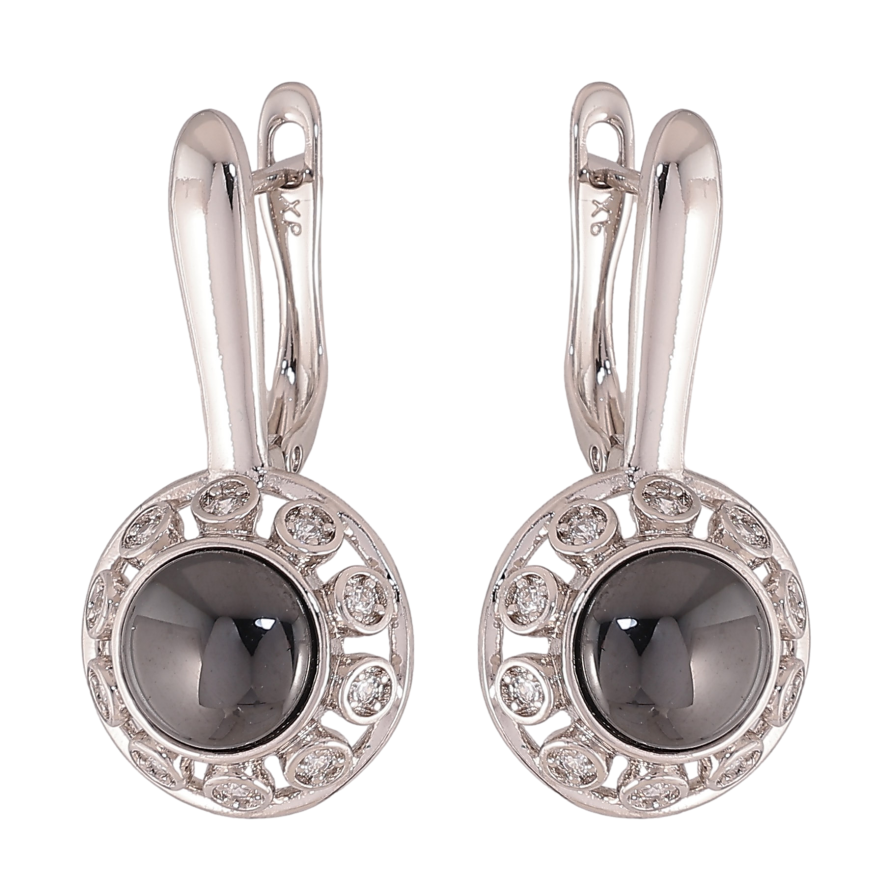 Сережки Xuping колір Родій англійський замок "Візерунок з чорною керамікою та кристалами" фото №1