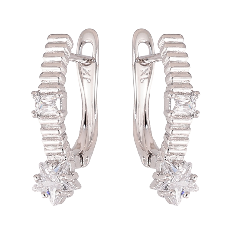 Сережки Xuping колір Родій англійський замок "Візерунок з кристальними зірочками" фото №4