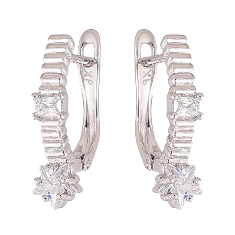 Серьги Xuping цвет Родий английский замок "Узор с кристальными звездочками" фото №1