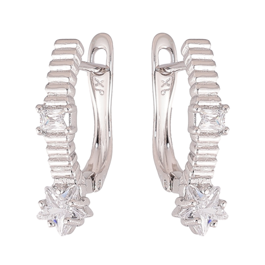 Сережки Xuping колір Родій англійський замок "Візерунок з кристальними зірочками" фото №1