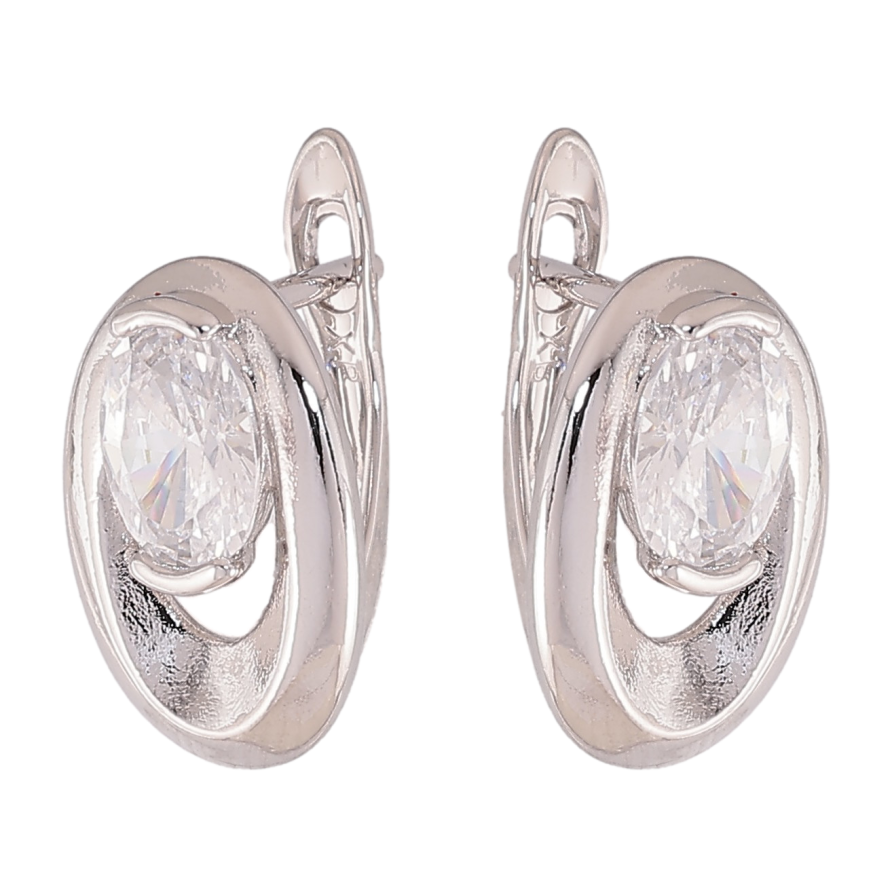 Сережки Xuping колір Родій англійський замок "Овали з кристалами" фото №1 Сережки Xuping колір Родій англійський замок "Овали з кристалами" фото №1