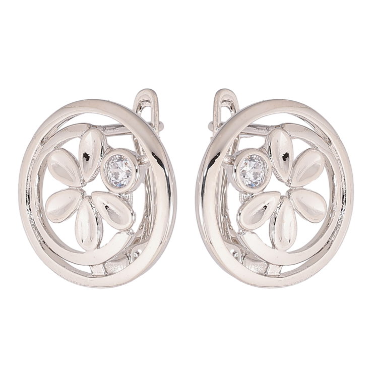 Серьги Xuping цвет Родий английский замок "Цветочки в колечках" фото №17