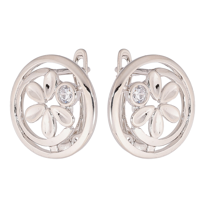 Серьги Xuping цвет Родий английский замок "Цветочки в колечках" фото №1