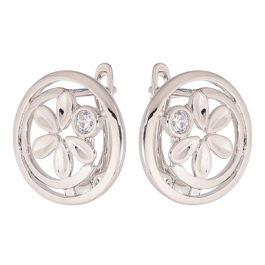 Серьги Xuping цвет Родий английский замок "Цветочки в колечках" фото №1