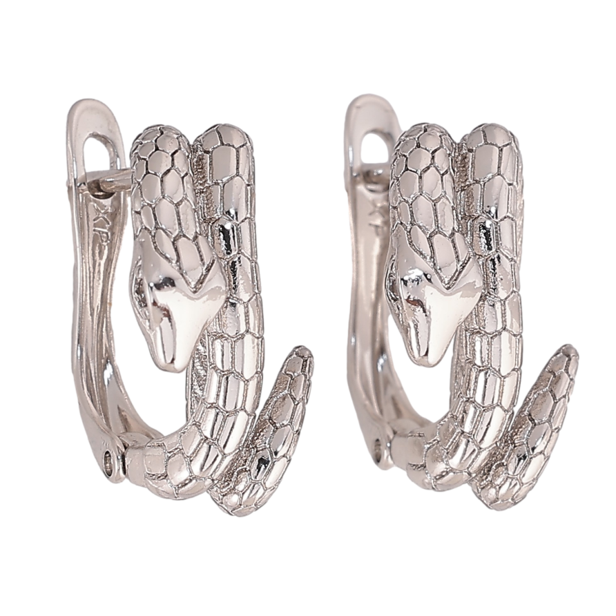 Серьги Xuping цвет Родий английский замок "Змеи" на одну сторону фото №1 Серьги Xuping цвет Родий английский замок "Змеи" на одну сторону фото №1