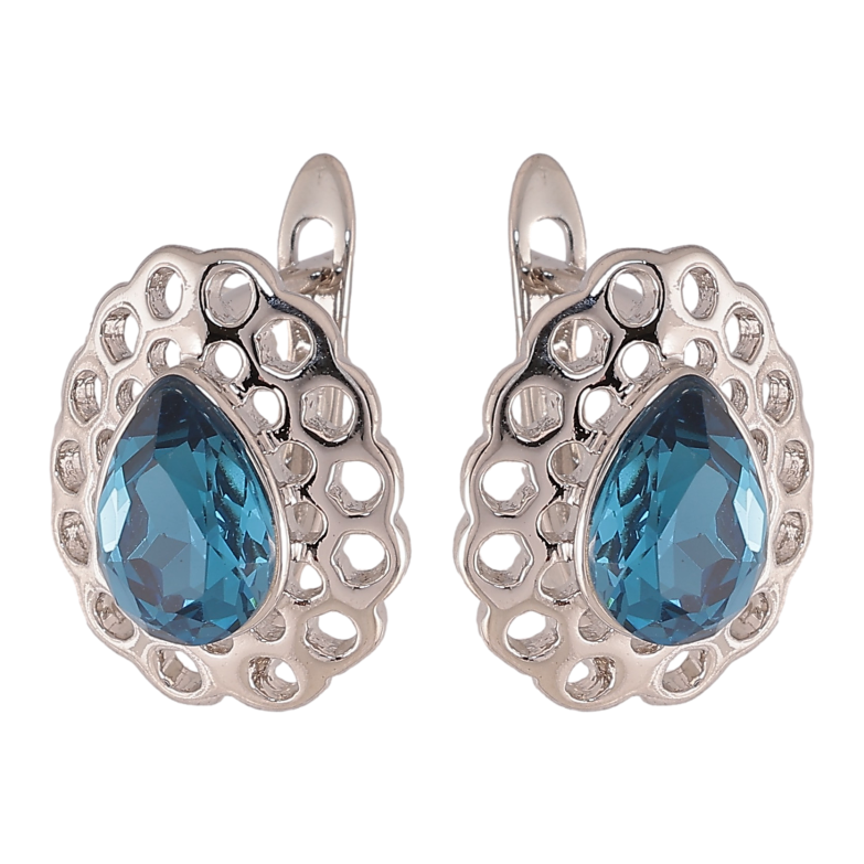 Серьги Xuping цвет Родий с кристаллами Swarovski английский замок "Узор с кристаллами Montana" фото №6 Серьги Xuping цвет Родий с кристаллами Swarovski английский замок "Узор с кристаллами Montana" фото №6