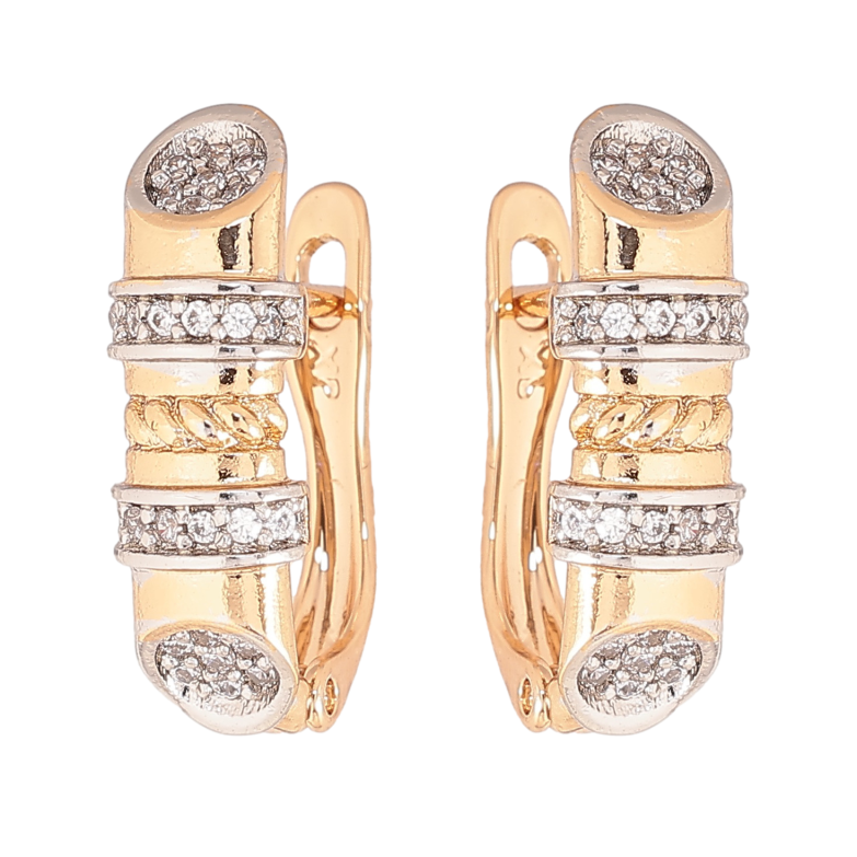 Серьги Xuping цвет позолота 18K + родий английский замок узор с кристаллами фото №1 Серьги Xuping цвет позолота 18K + родий английский замок узор с кристаллами фото №1