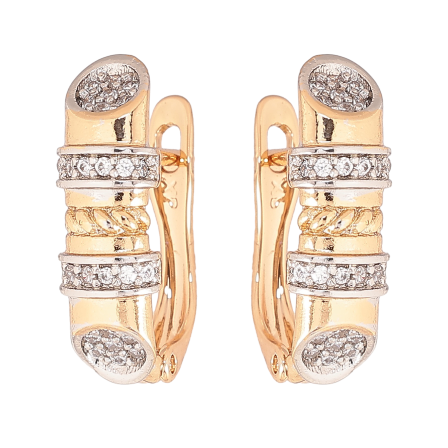 Серьги Xuping цвет позолота 18K + родий английский замок узор с кристаллами фото №1 Серьги Xuping цвет позолота 18K + родий английский замок узор с кристаллами фото №1