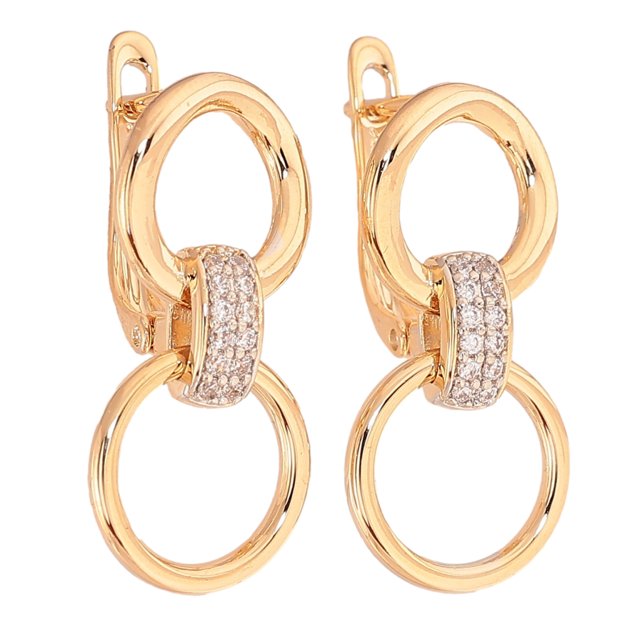 Серьги Xuping цвет позолота 18K + родий английский замок узор с кристаллами фото №1 Серьги Xuping цвет позолота 18K + родий английский замок узор с кристаллами фото №1