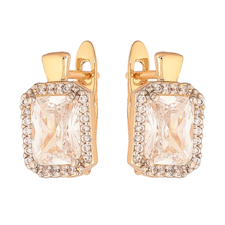 Серьги Xuping цвет позолота 18K + родий английский замок узор с кристаллами фото №1 Серьги Xuping цвет позолота 18K + родий английский замок узор с кристаллами фото №1