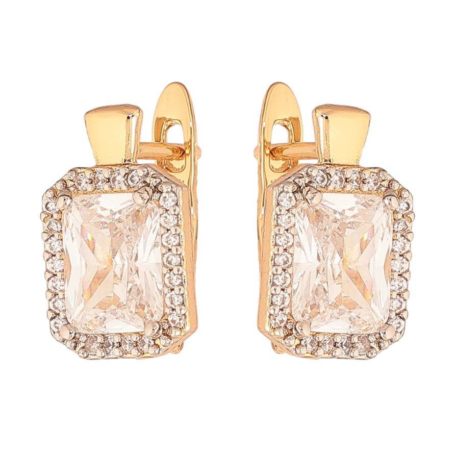 Серьги Xuping цвет позолота 18K + родий английский замок узор с кристаллами фото №1 Серьги Xuping цвет позолота 18K + родий английский замок узор с кристаллами фото №1