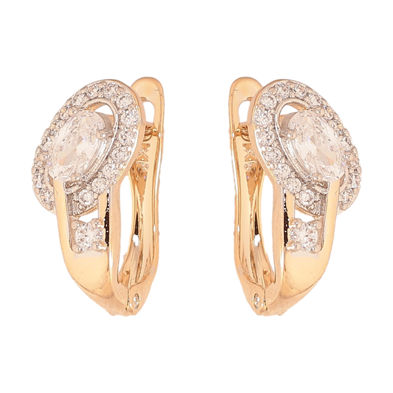 Серьги Xuping цвет позолота 18K + родий английский замок узор с кристаллами фото №1