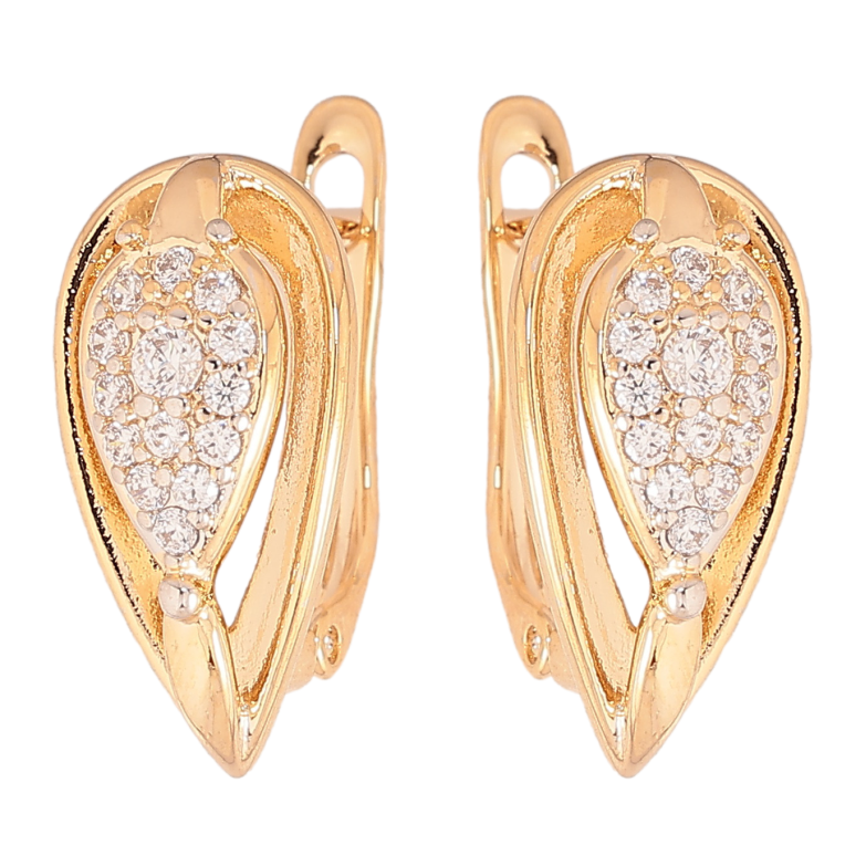 Сережки Xuping колір позолота 18K + родій англійський замок візерунок з кристалами фото №1 Сережки Xuping колір позолота 18K + родій англійський замок візерунок з кристалами фото №1