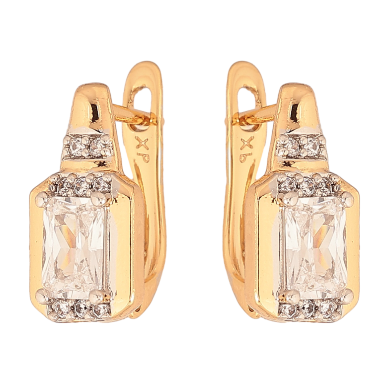 Серьги Xuping цвет позолота 18K + родий английский замок узор с кристаллами фото №1 Серьги Xuping цвет позолота 18K + родий английский замок узор с кристаллами фото №1