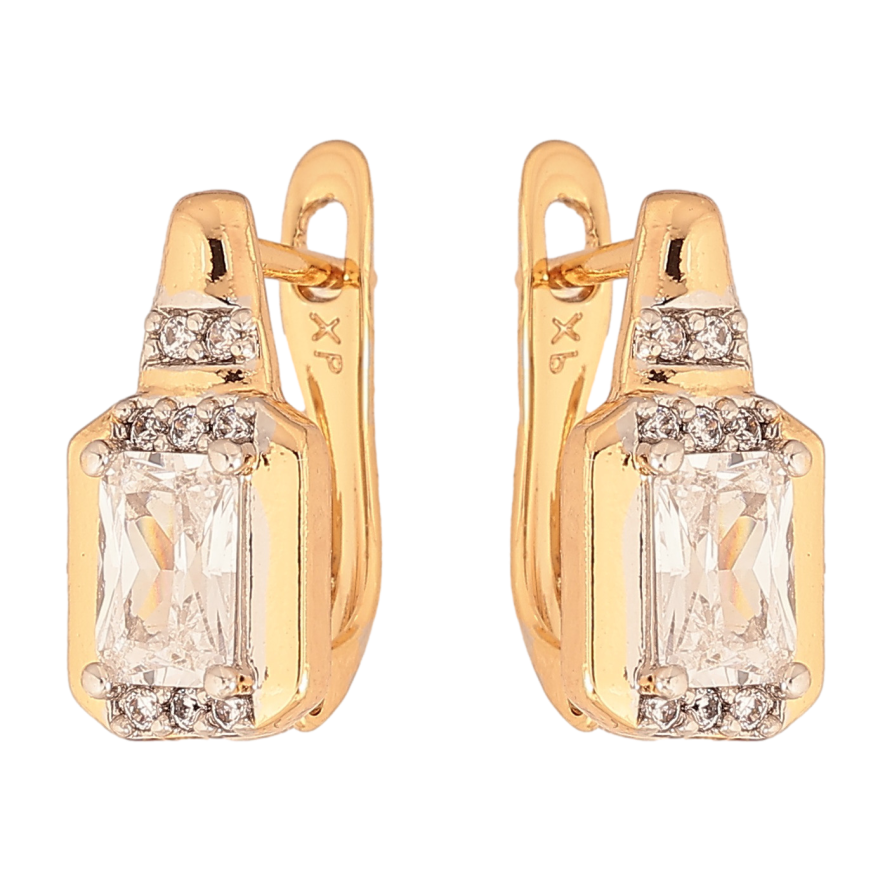 Сережки Xuping колір позолота 18K + родій англійський замок візерунок з кристалами фото №1 Сережки Xuping колір позолота 18K + родій англійський замок візерунок з кристалами фото №1