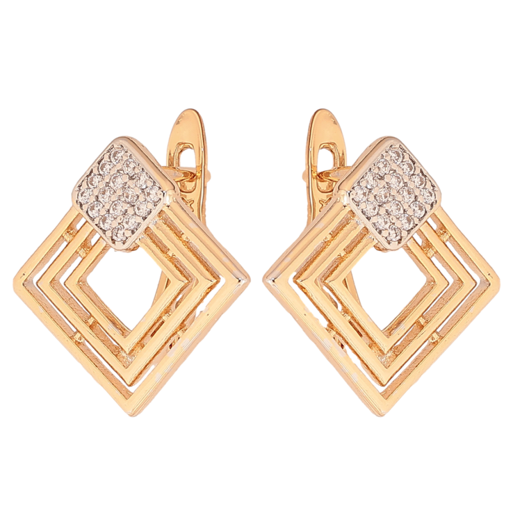 Сережки Xuping колір позолота 18K + родій англійський замок ромбовий візерунок з кристалами фото №4