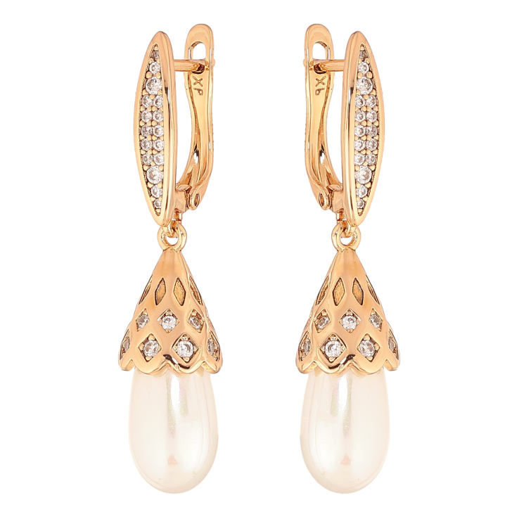 Сережки Xuping колір позолота 18K англійський замок перлинні підвіски фото №13