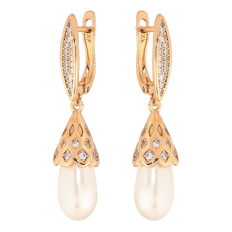 Сережки Xuping колір позолота 18K англійський замок перлинні підвіски фото №1