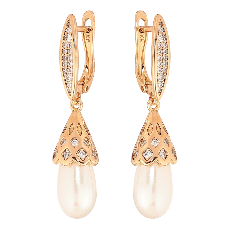 Сережки Xuping колір позолота 18K англійський замок перлинні підвіски фото №1