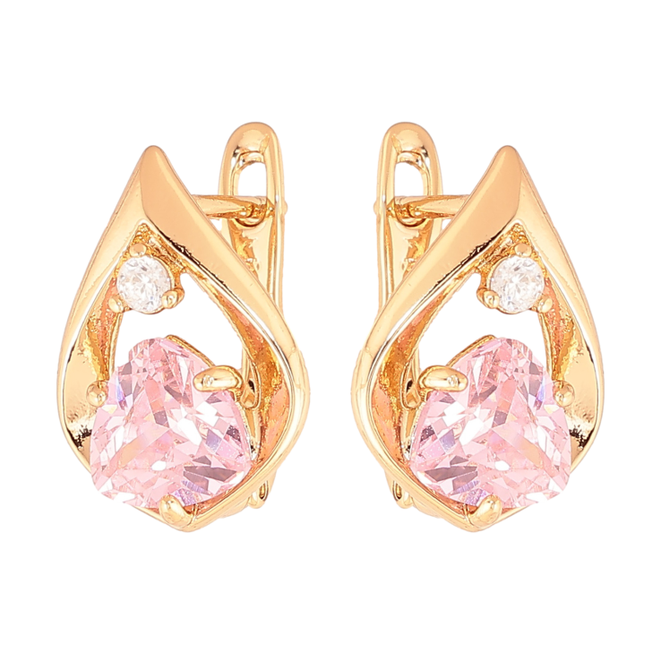 Сережки Xuping колір позолота 18K англійський замок крапельки з рожевими кристалами фото №3