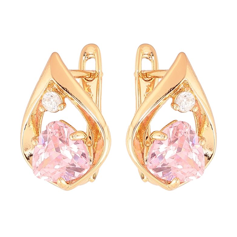 Сережки Xuping колір позолота 18K англійський замок крапельки з рожевими кристалами фото №1 Сережки Xuping колір позолота 18K англійський замок крапельки з рожевими кристалами фото №1