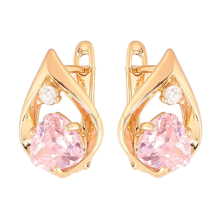 Сережки Xuping колір позолота 18K англійський замок крапельки з рожевими кристалами фото №1 Сережки Xuping колір позолота 18K англійський замок крапельки з рожевими кристалами фото №1