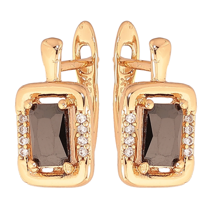 Серьги Xuping цвет позолота 18K английский замок узор с черными кристаллами фото №25