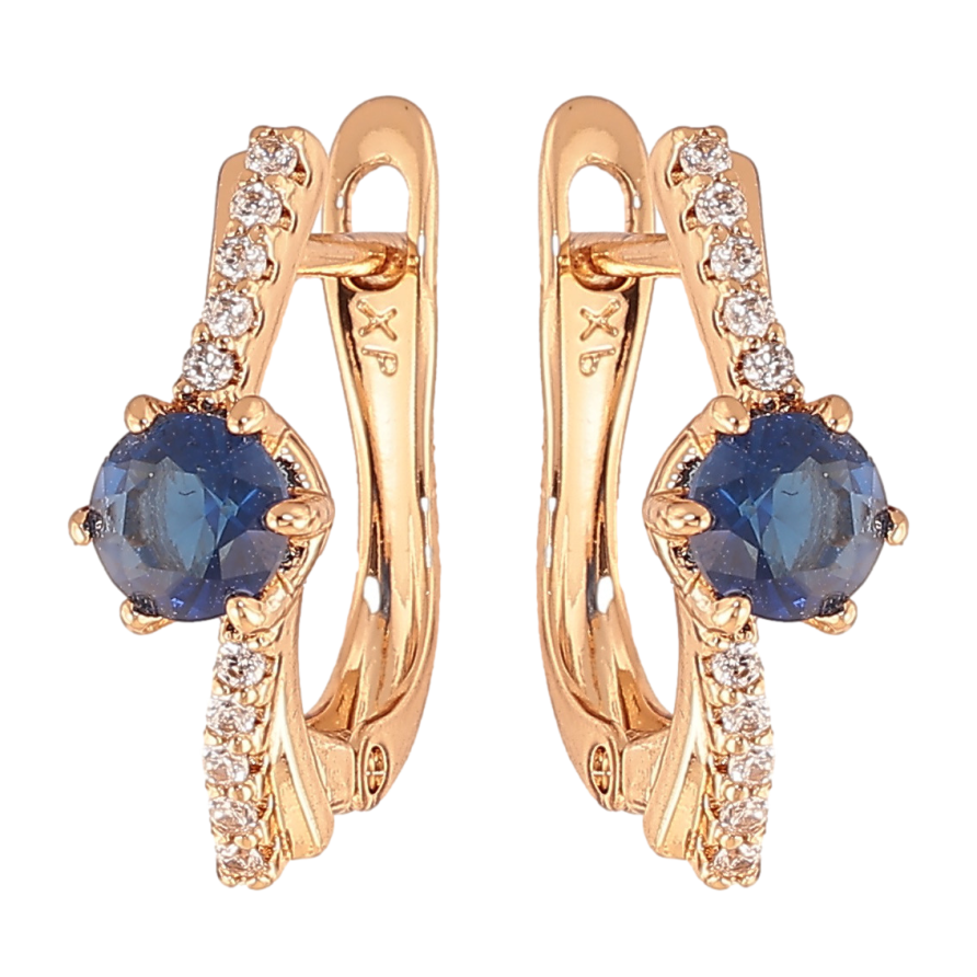 Сережки Xuping колір позолота 18K англійський замок візерунок з синіми кристалами фото №1