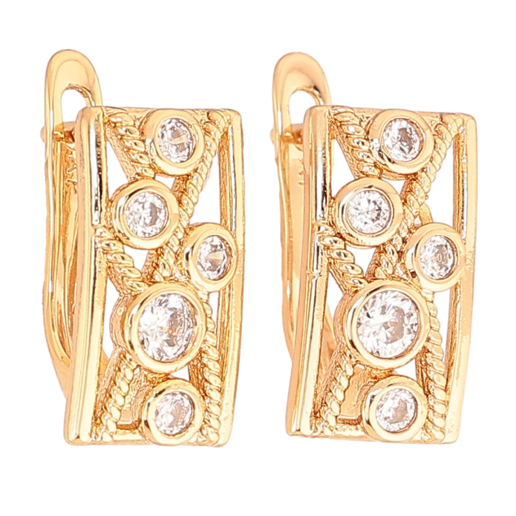 Сережки Xuping колір позолота 18K англійський замок візерунок з кристалами фото №14 Сережки Xuping колір позолота 18K англійський замок візерунок з кристалами фото №14