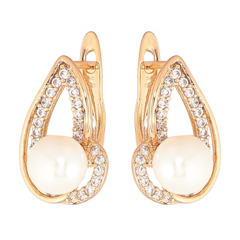 Серьги Xuping цвет позолота 18K английский замок узор с кристаллами и жемчужинами фото №1