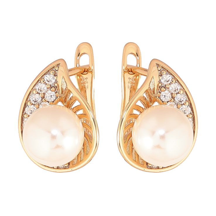 Серьги Xuping цвет позолота 18K английский замок узор с кристаллами и жемчужинами фото №22 Серьги Xuping цвет позолота 18K английский замок узор с кристаллами и жемчужинами фото №22